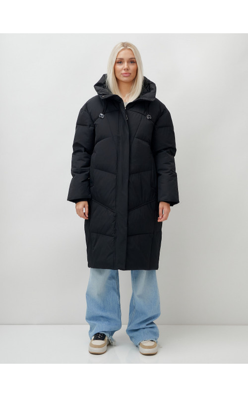 Длинный зимний пуховик с капюшоном для женщин