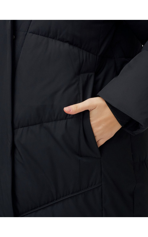 Длинный зимний пуховик с капюшоном для женщин