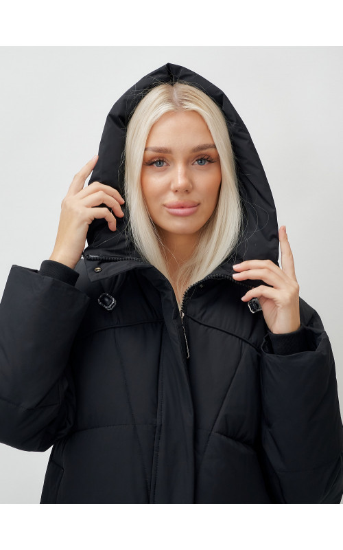 Длинный зимний пуховик с капюшоном для женщин