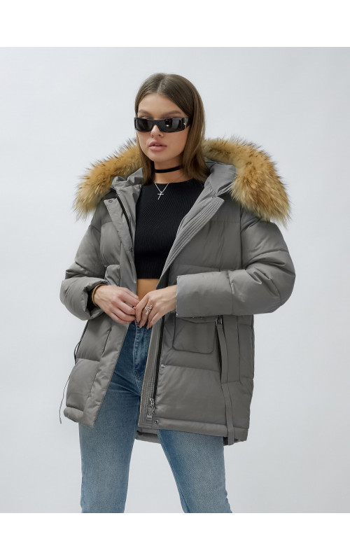 Женская зимняя куртка премиум-класса с мехом енота.