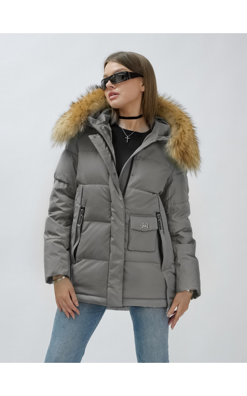 Женская зимняя куртка премиум-класса с мехом енота.