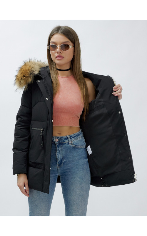 Зимняя женская куртка премиум-класса с натуральной опушкой енота.