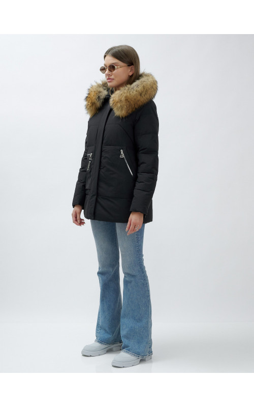 Зимняя женская куртка премиум-класса с натуральной опушкой енота.
