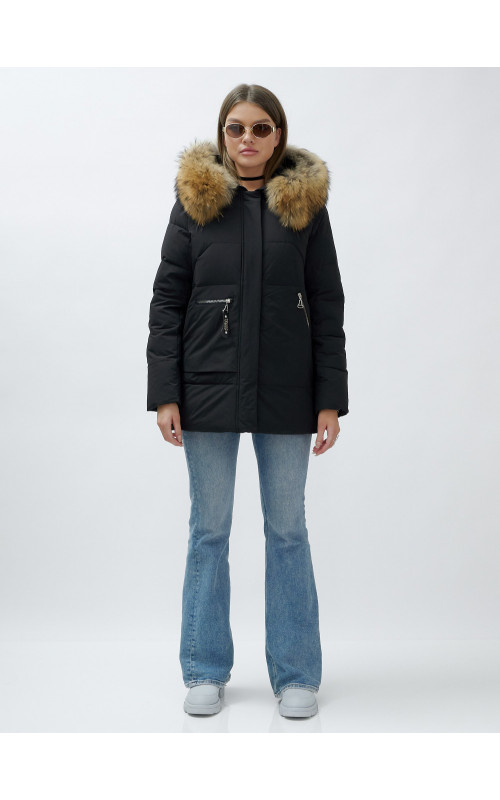 Зимняя женская куртка премиум-класса с натуральной опушкой енота.