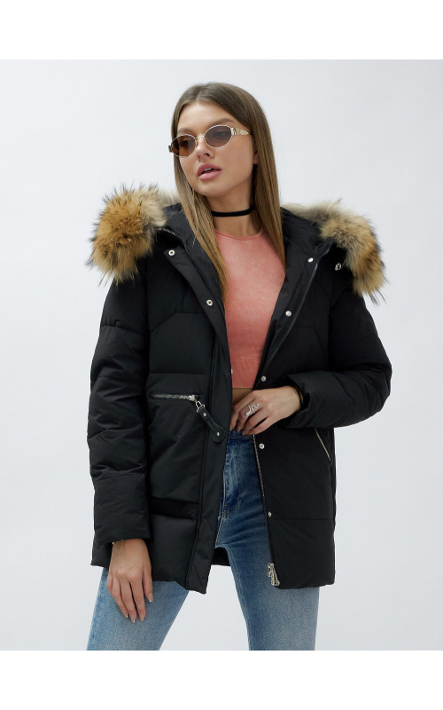Зимняя женская куртка премиум-класса с натуральной опушкой енота.