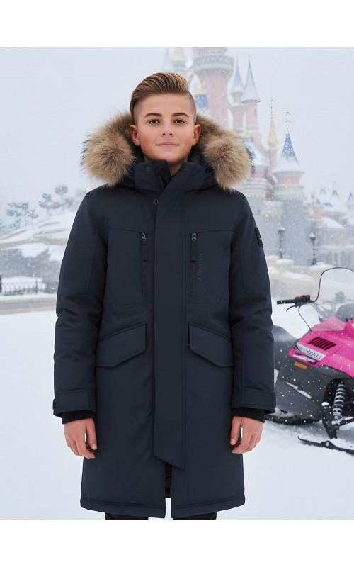 Зимняя парка с мехом енота для мальчика-подростка