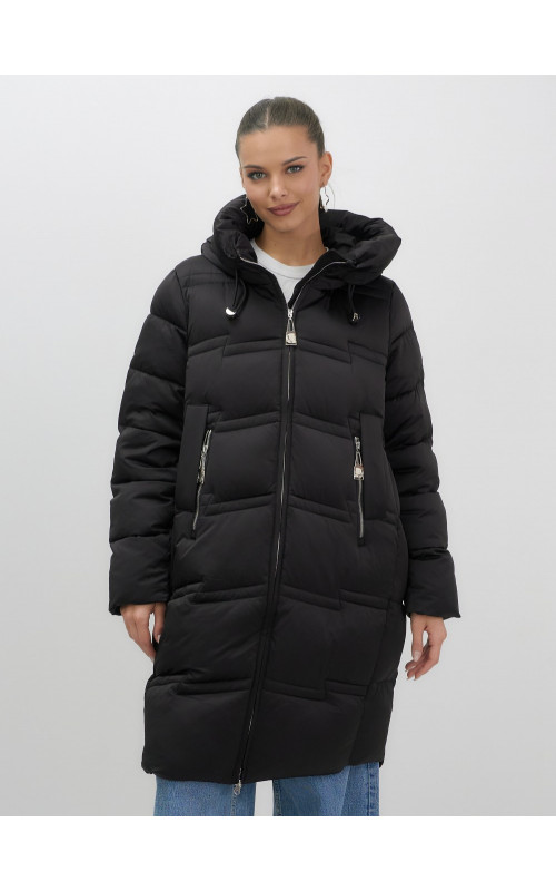 Длинный зимний пуховик для женщин с капюшоном.