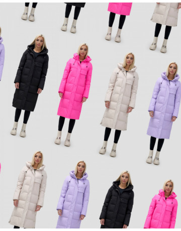 Длинный зимний пуховик с капюшоном для женщин.