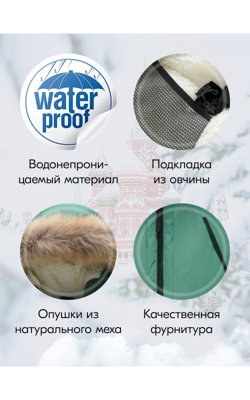 Зимняя парка для девочки-подростка с капюшоном и мехом, зелёная