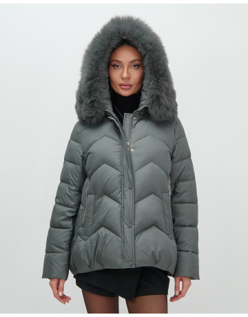 Пуховик для городской леди с мехом песца, защита от влаги и ветра