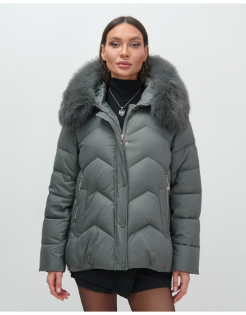 Пуховик для городской леди с мехом песца, защита от влаги и ветра