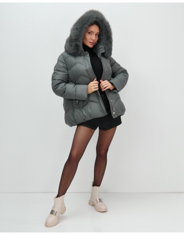 Пуховик для городской леди с мехом песца, защита от влаги и ветра