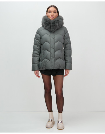 Пуховик для городской леди с мехом песца, защита от влаги и ветра