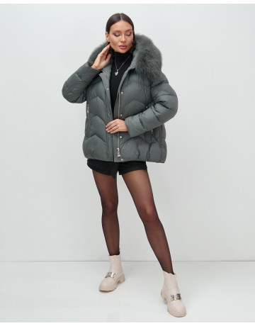 Пуховик для городской леди с мехом песца, защита от влаги и ветра