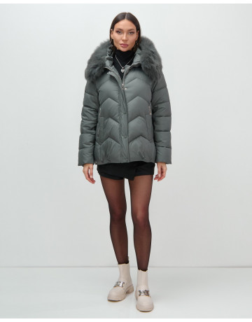 Пуховик для городской леди с мехом песца, защита от влаги и ветра