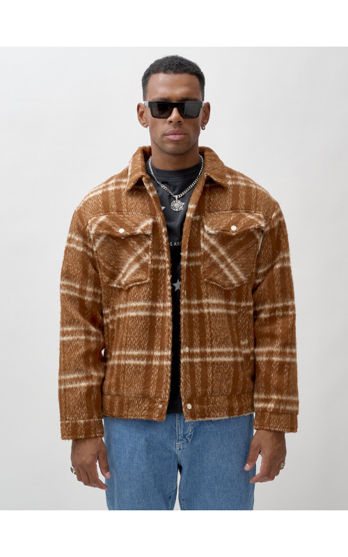 Мужская рубашка из шерсти прямого кроя с флисовой подкладкой.