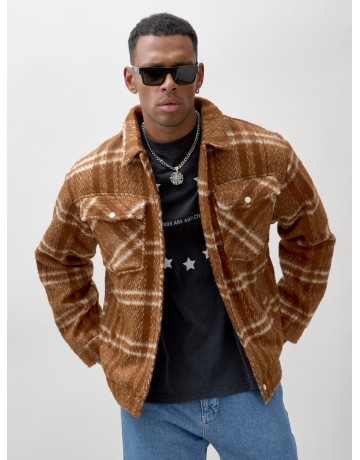 Мужская рубашка из шерсти прямого кроя с флисовой подкладкой.