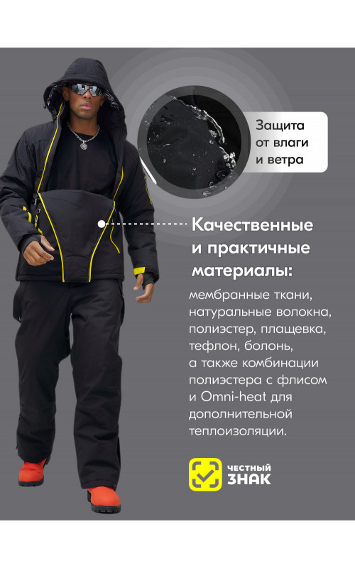 Мужской горнолыжный костюм: куртка-анорак и полукомбинезон