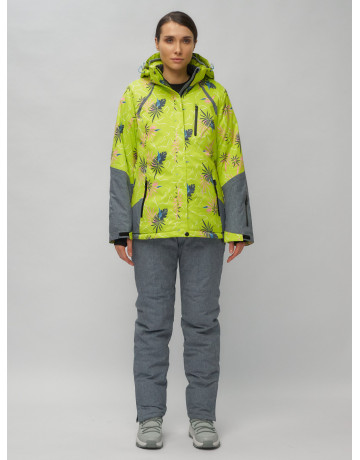 Женский горнолыжный комплект: куртка с цветочным принтом и брюки со съёмными бретелями