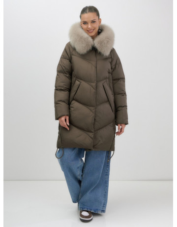 Длинный зимний пуховик премиум-класса с мехом песца