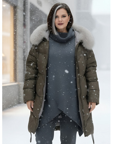 Длинный зимний пуховик премиум-класса с мехом песца