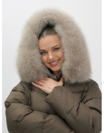 Длинный зимний пуховик премиум-класса с мехом песца