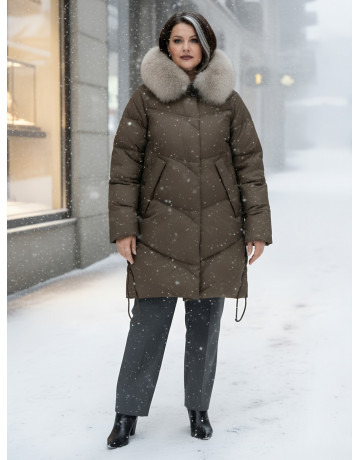 Длинный зимний пуховик премиум-класса с мехом песца