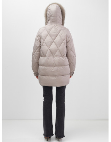 Пуховик с мехом песца для женщин, удлинённый силуэт.