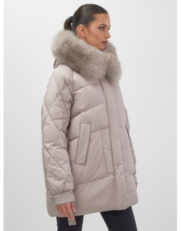 Пуховик с мехом песца для женщин, удлинённый силуэт.