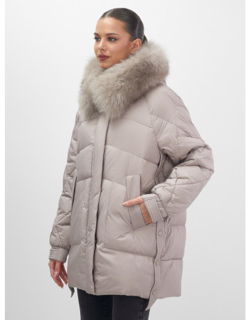 Пуховик с мехом песца для женщин, удлинённый силуэт.