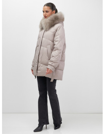 Пуховик с мехом песца для женщин, удлинённый силуэт.