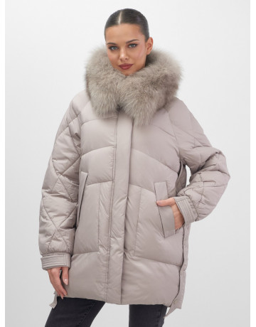 Пуховик с мехом песца для женщин, удлинённый силуэт.