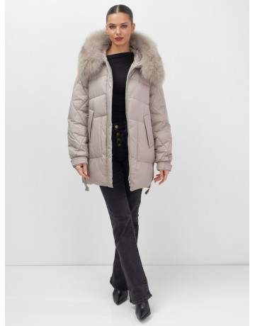 Пуховик с мехом песца для женщин, удлинённый силуэт.