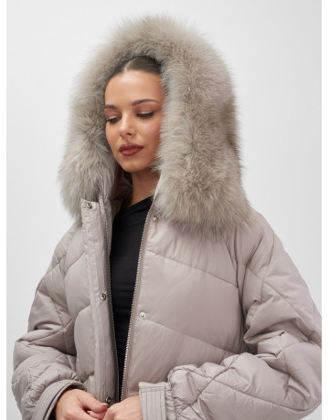 Пуховик с мехом песца для женщин, удлинённый силуэт.