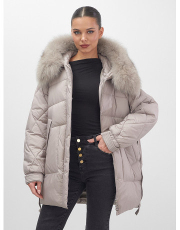 Пуховик с мехом песца для женщин, удлинённый силуэт.