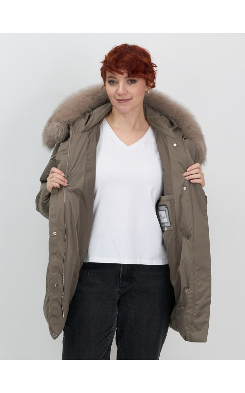 Пуховик с мехом песца, элегантный и стильный, для женщин.