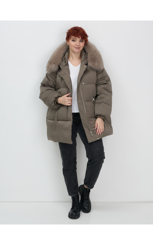 Пуховик с мехом песца, элегантный и стильный, для женщин.