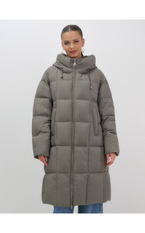 Длинный зимний пуховик с капюшоном для женщин