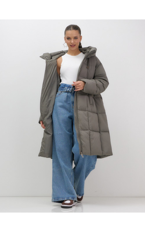 Длинный зимний пуховик с капюшоном для женщин