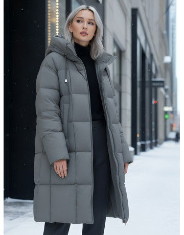 Длинный зимний пуховик с капюшоном для женщин