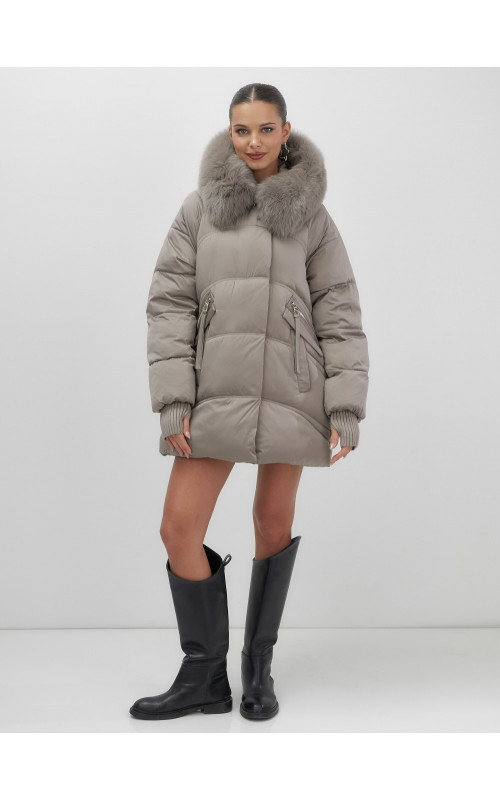Пуховик с мехом песца, зимний премиум, удлинённый