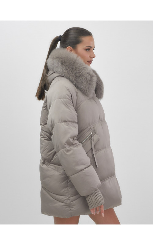 Пуховик с мехом песца, зимний премиум, удлинённый