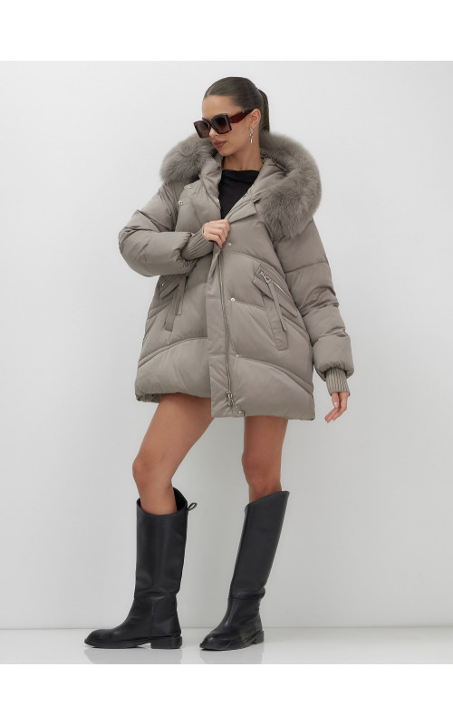 Пуховик с мехом песца, зимний премиум, удлинённый
