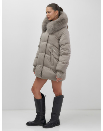 Пуховик с мехом песца, зимний премиум, удлинённый