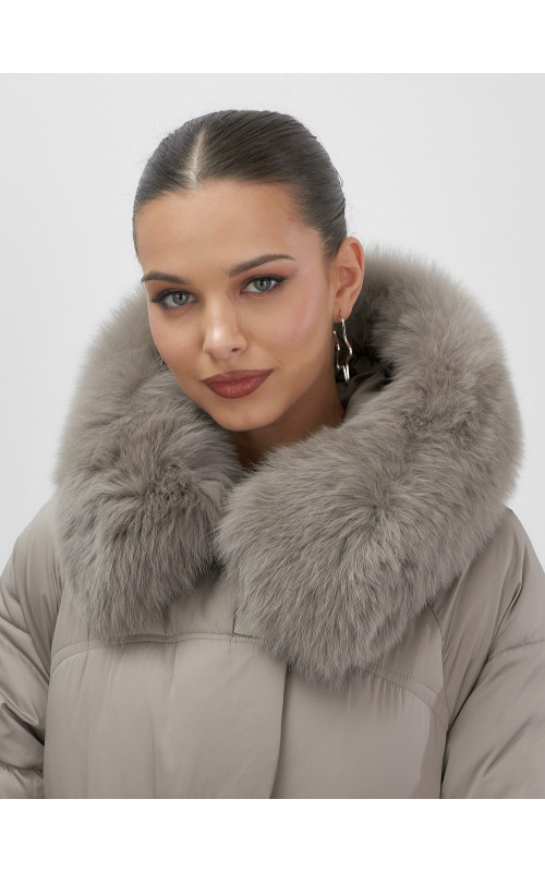 Пуховик с мехом песца, зимний премиум, удлинённый