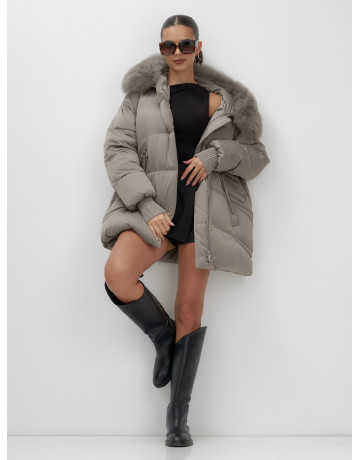 Пуховик с мехом песца, зимний премиум, удлинённый