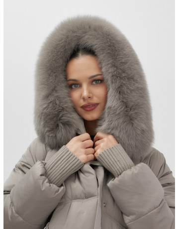 Пуховик с мехом песца, зимний премиум, удлинённый