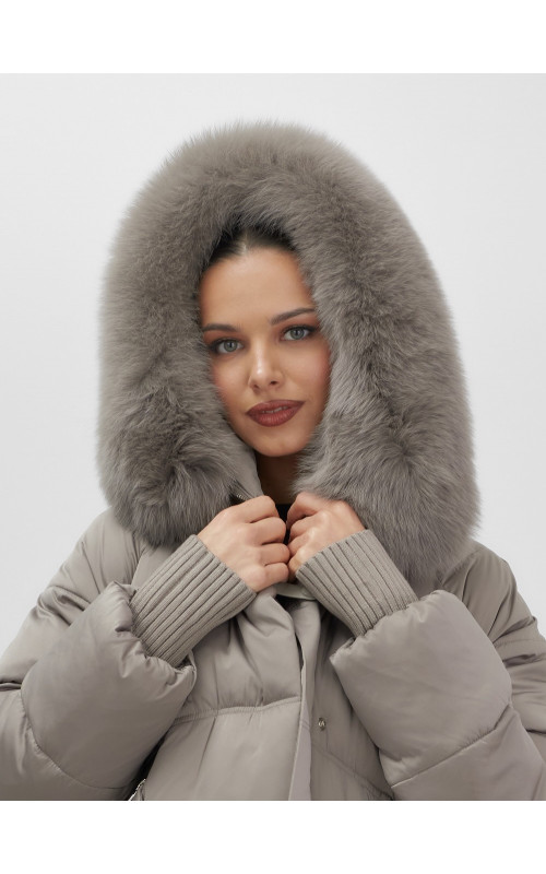 Пуховик с мехом песца, зимний премиум, удлинённый