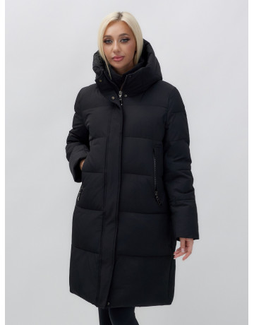 Тёплый женский пуховик до колена с капюшоном.