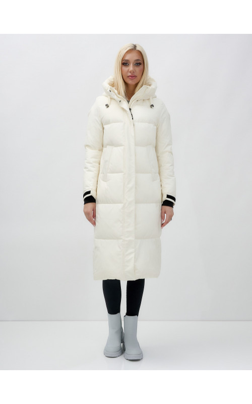 Длинный зимний пуховик с капюшоном для женщин.